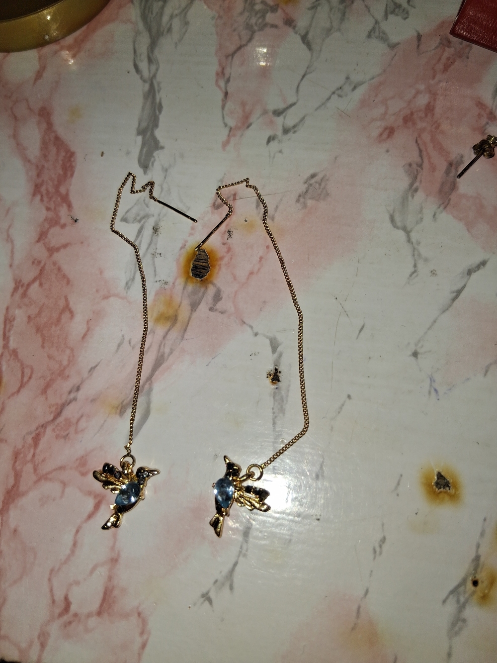 Gold-tone Blue Bird Pendant Threader Earrings - Women Jewelry